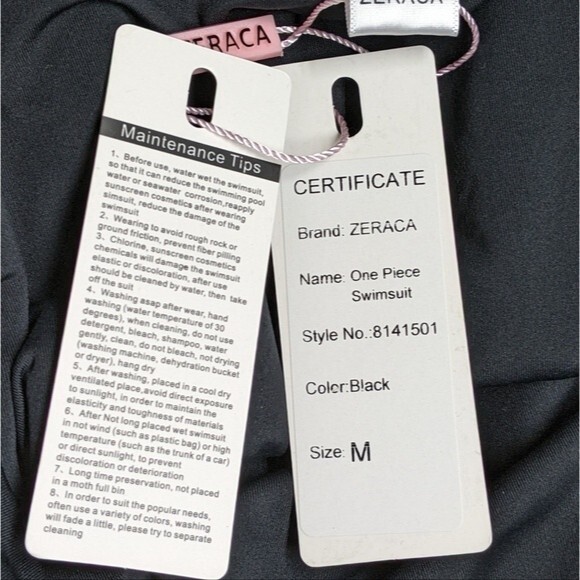 Zeraca Swimsuit Medium Plunge Halter One-Piece Tie Back Black M NWT NEW - Picture 8 of 10